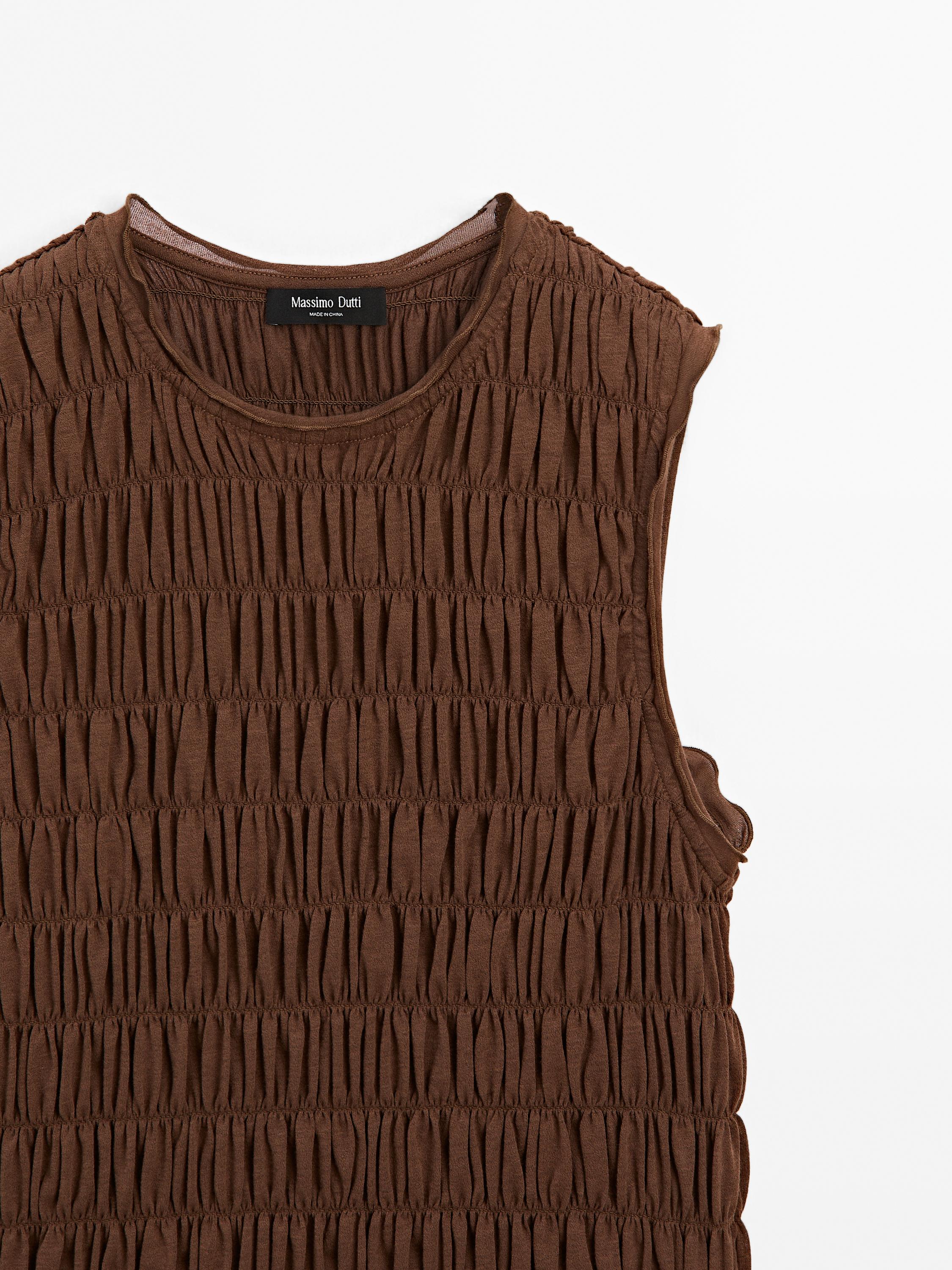 Gathered cotton blend top